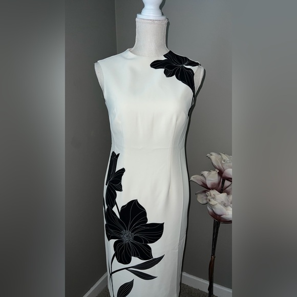 Ann Taylor White Midi Dress with Black Floral Motif Size 00 Petite - Picture 6 of 7